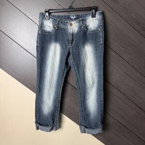 Angels Women's Size 9 Y2K Embellished Capri Jeans Rhinestone Cuffed Dark Wash